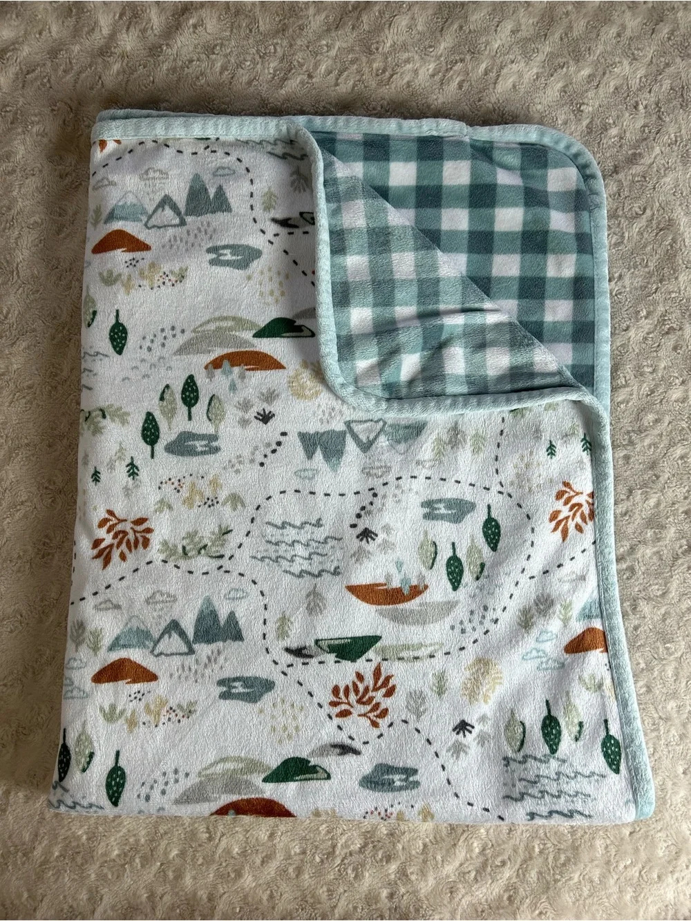 Modern Moments by Gerber Mountains Baby Blanket Blue Green White Trees Plaid
